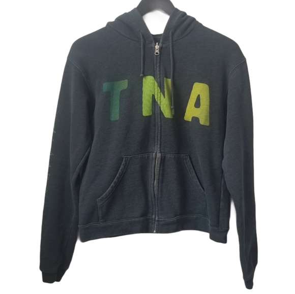 Aritzia Tops - Tna aritzia unisex grey tna spellout zip up hoodie